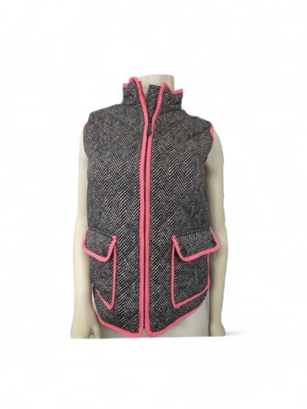 Crewcuts Black-and-White Herringbone Vest with Pink Trim